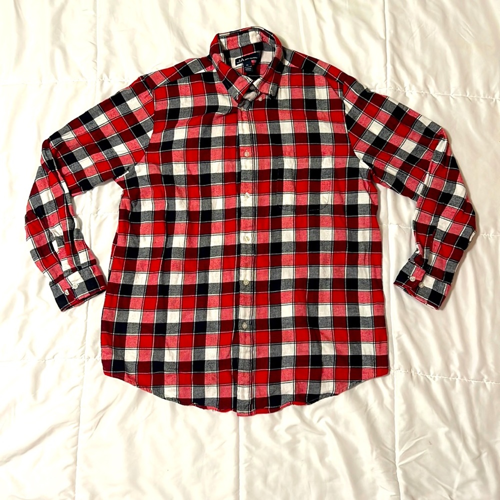 John Ashford flannel men’s button-down shirt red black and white check size xl